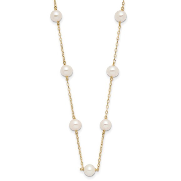 Kazi Luxury Jewelry - 14k Yellow Gold 5.5-6.5mm White Near Round Fw Cultured Pearl 12-station Necklace